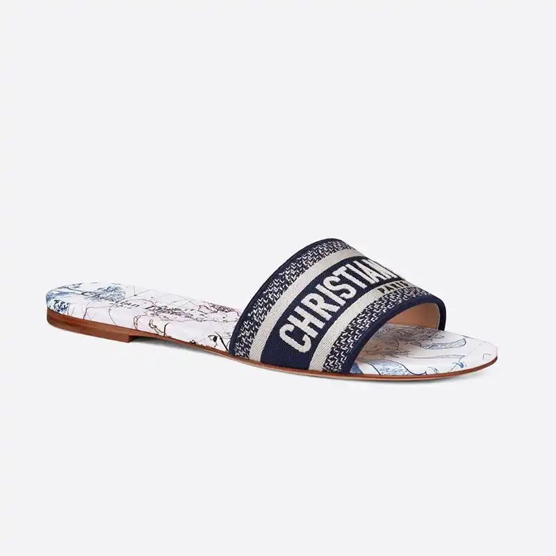 Cheap Hot Christian Dior Dway Slides Women Around The World Motif Canvas Blue