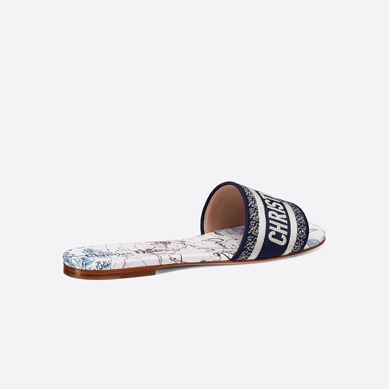 Hot Christian Dior Dway Slides Women Around The World Motif Canvas Blue