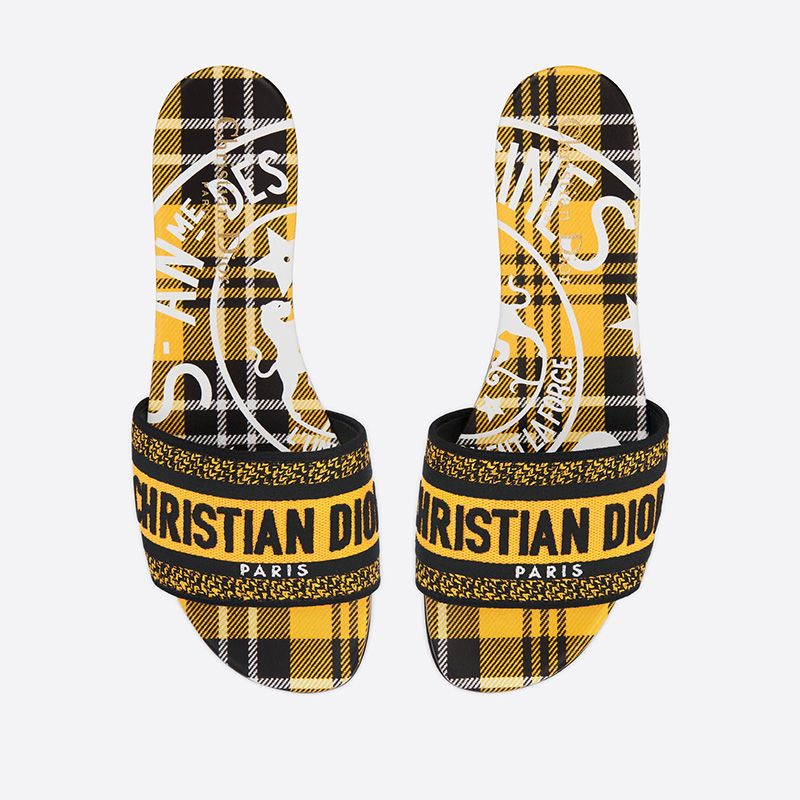 Christian Dior Dway Slides Women Jute Check'n'Dior Motif Canvas Yellow