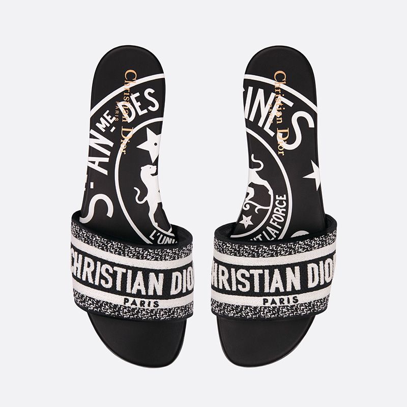 Hot Christian Dior Dway Slides Women Jute Motif Canvas Black