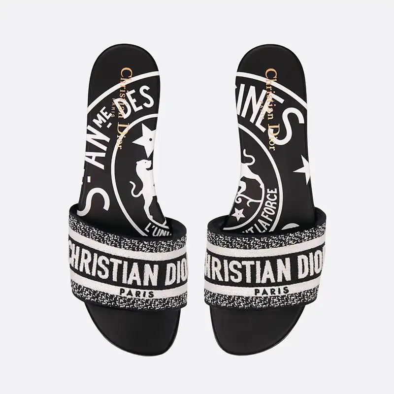 Cheap Hot Christian Dior Dway Slides Women Jute Motif Canvas Black