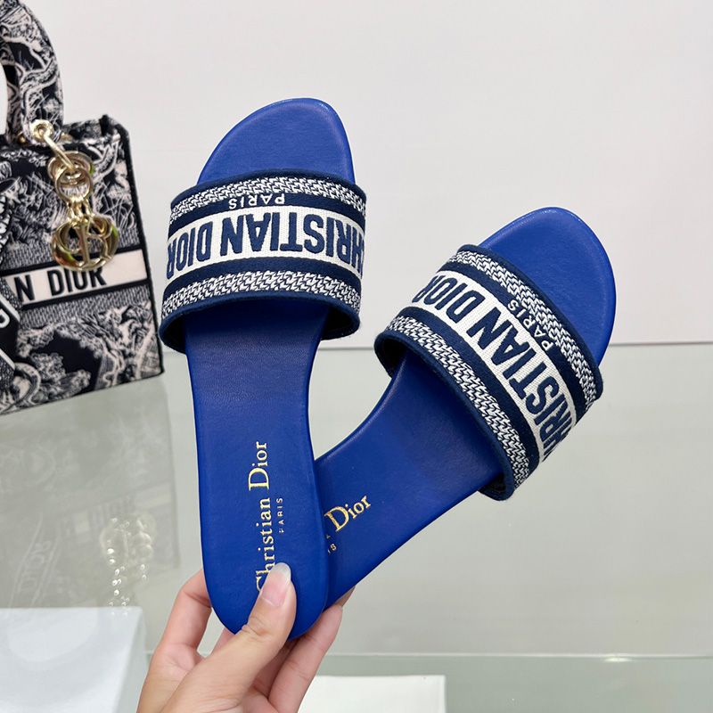 Christian Dior Dway Slides Women Canvas Bright Blue Hot Sale