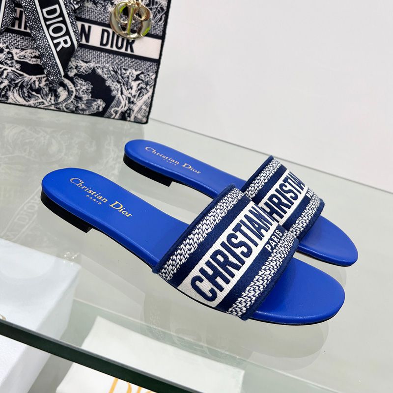 Hot Christian Dior Dway Slides Women Canvas Bright Blue