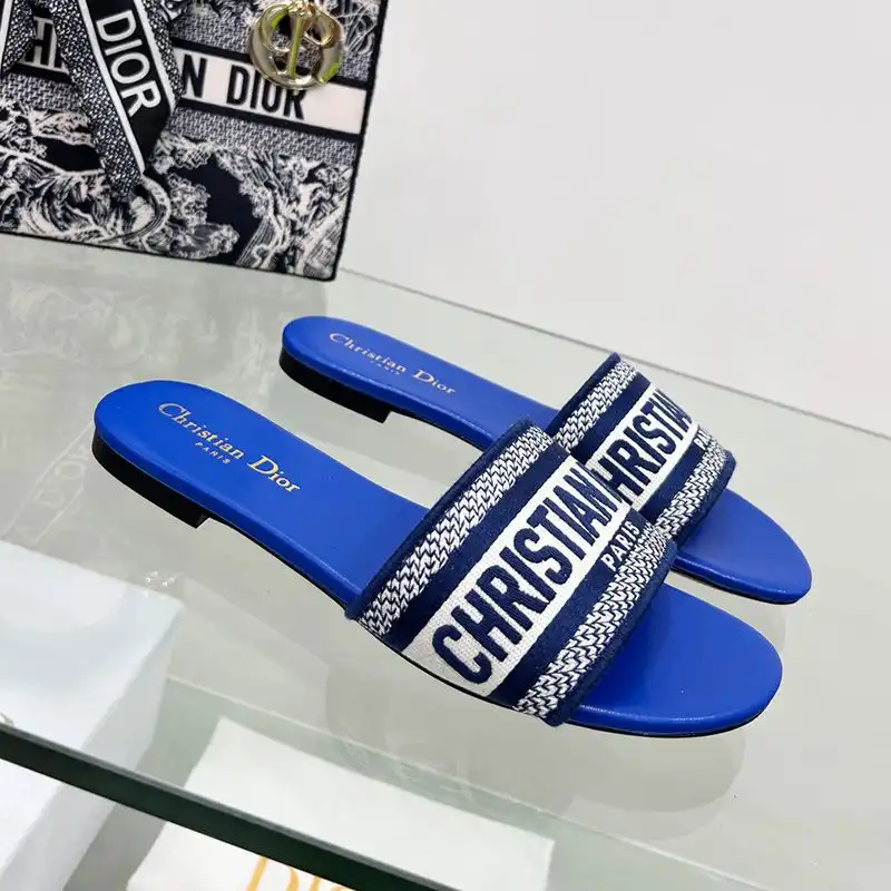 Affordable Hot Christian Dior Dway Slides Women Canvas Bright Blue