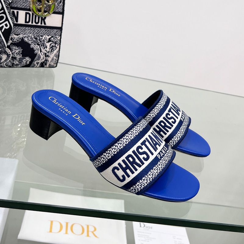 Hot Christian Dior Dway Slides Women Canvas Bright Blue