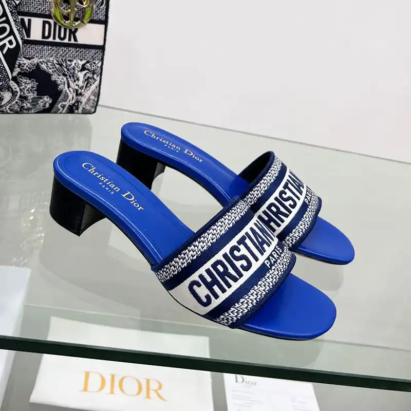 Affordable Hot Christian Dior Dway Slides Women Canvas Bright Blue