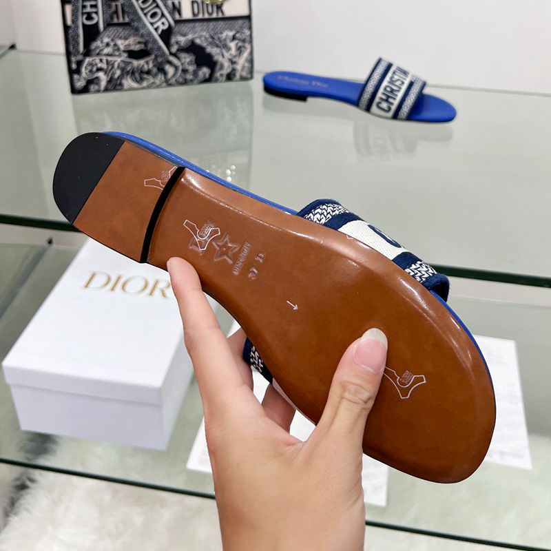 Hot Christian Dior Dway Slides Women Canvas Bright Blue