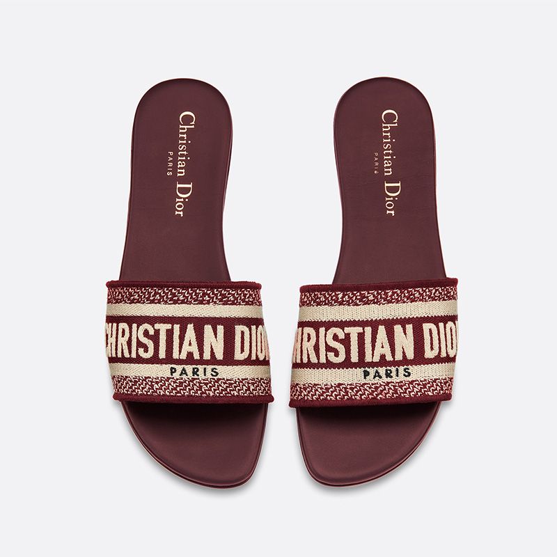 Christian Dior Dway Slides Women Canvas Burgundy Hot Sale