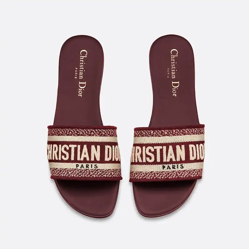 Hot Christian Dior Dway Slides Women Canvas Burgundy