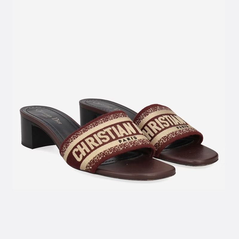 Christian Dior Dway Slides Women Canvas Burgundy Hot Sale