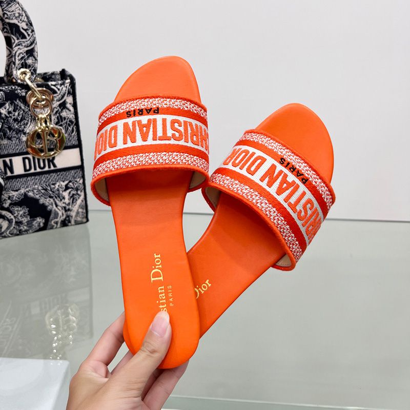 Christian Dior Dway Slides Women Canvas Orange Hot Sale