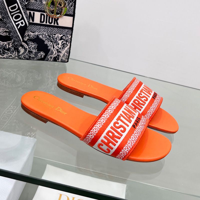 Christian Dior Dway Slides Women Canvas Orange Hot Sale