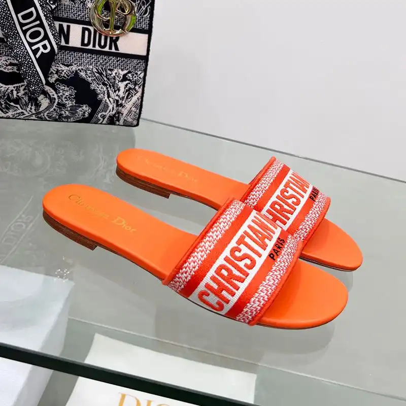 Cheap Hot Christian Dior Dway Slides Women Canvas Orange