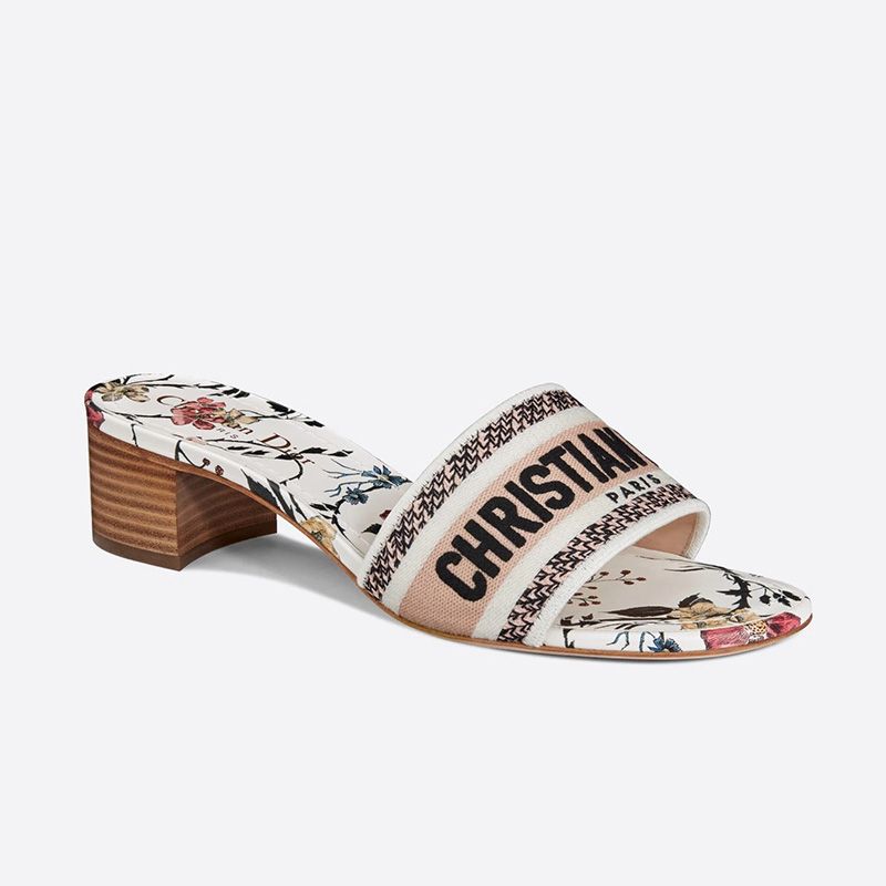 Christian Dior Dway Slides Women Rosa Mutabilis Motif Canvas White