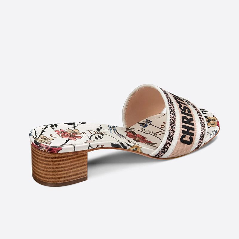 Christian Dior Dway Slides Women Rosa Mutabilis Motif Canvas White