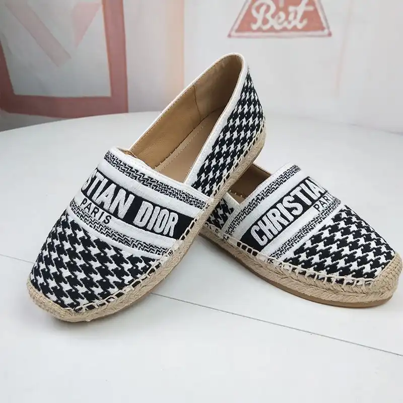 Affordable Hot Christian Dior Granville Espadrilles Women Houndstooth Motif Canvas Black