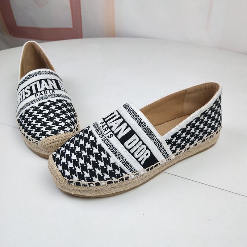 Hot Christian Dior Granville Espadrilles Women Houndstooth Motif Canvas Black