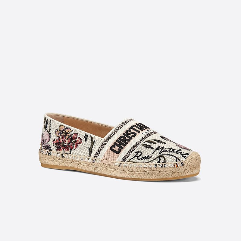 Christian Dior Granville Espadrilles Women Rosa Mutabilis Motif Canvas White Hot Sale