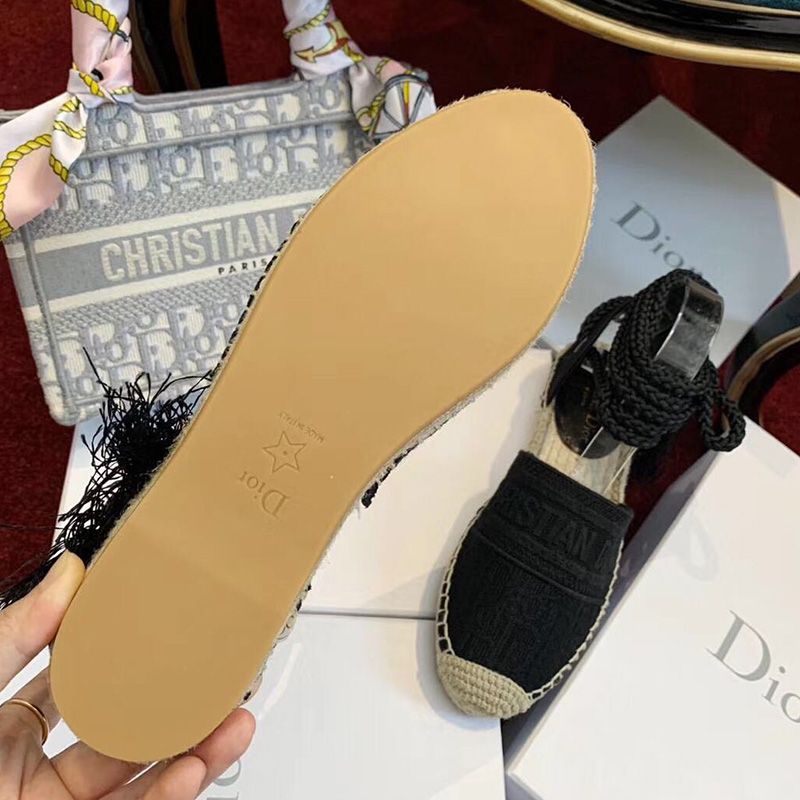 Christian Dior Granville Espadrilles with Laces Women Oblique Motif Cotton Black Hot Sale