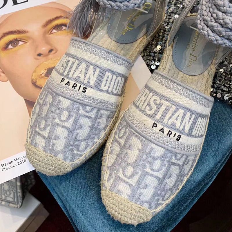 Christian Dior Granville Espadrilles with Laces Women Oblique Motif Cotton Grey Hot Sale