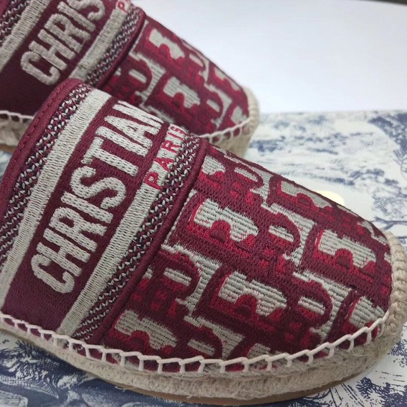 Christian Dior Granville Mules Women Oblique Motif Cotton Burgundy Hot Sale