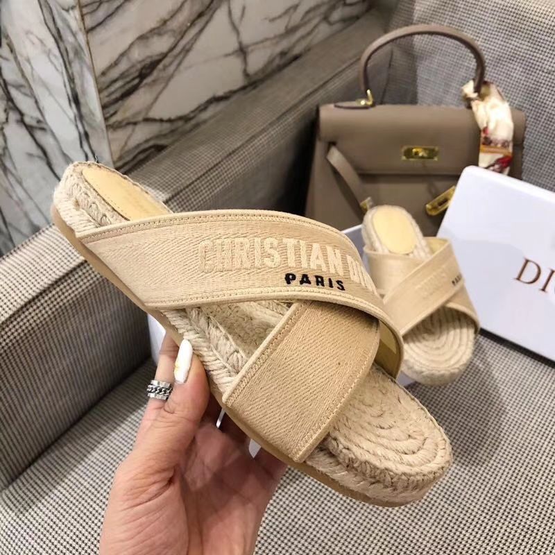 Hot Christian Dior Granville Slides Women Cotton Apricot