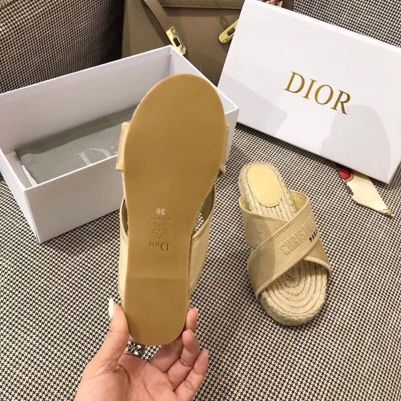 Hot Christian Dior Granville Slides Women Cotton Apricot