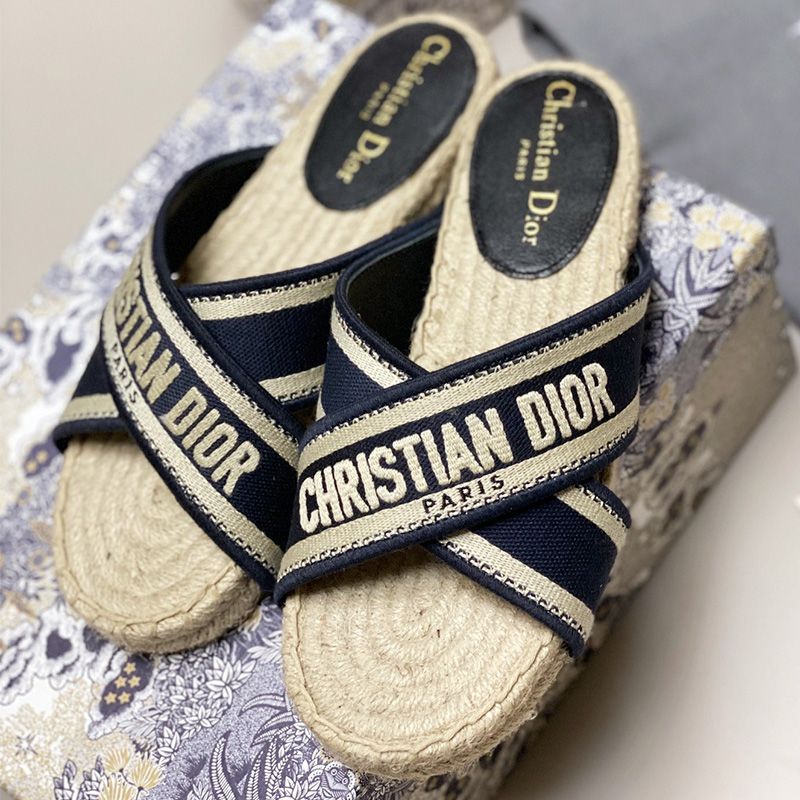 Christian Dior Granville Slides Women Cotton Blue Hot Sale