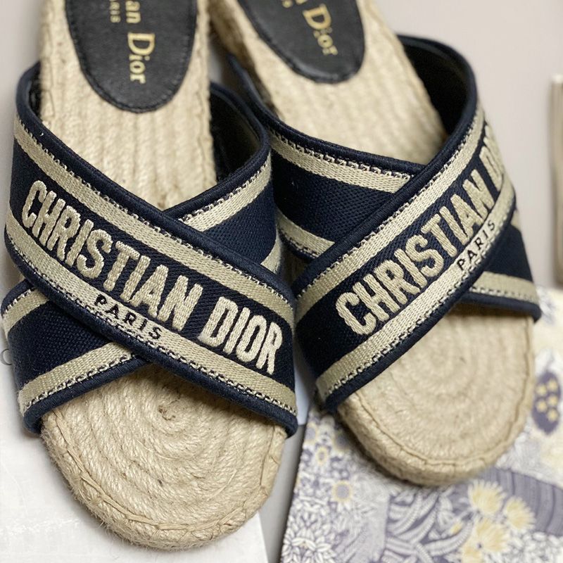 Hot Christian Dior Granville Slides Women Cotton Blue