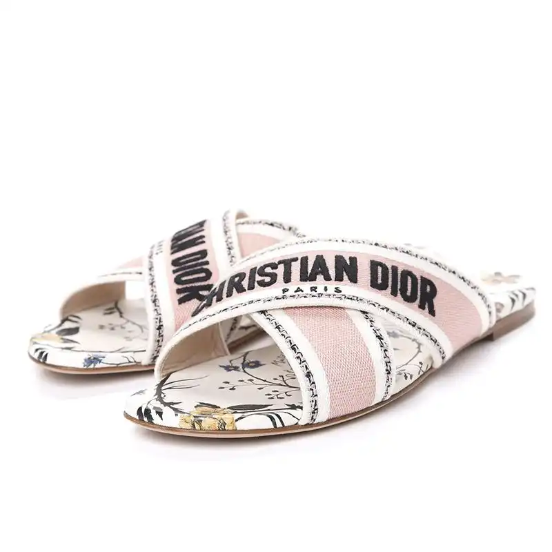 Hot Christian Dior Granville Slides Women Rosa Mutabilis Motif Canvas White