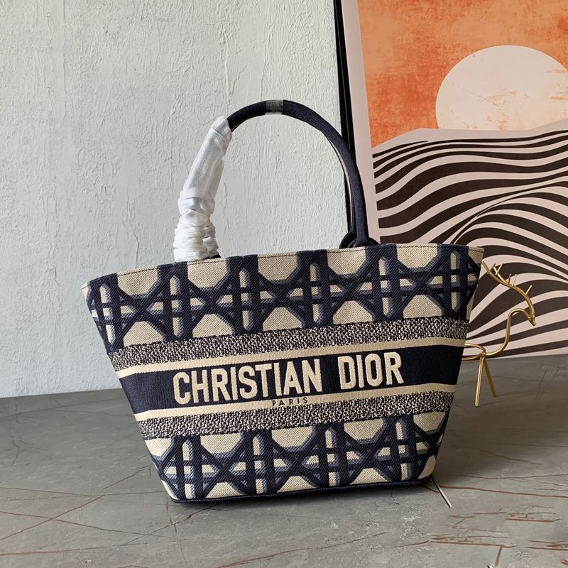 Christian Dior Hat Basket Bag Macrocannage Motif Canvas Blue Hot Sale