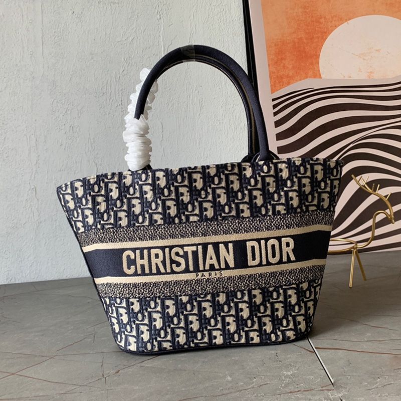 Hot Christian Dior Hat Basket Bag Oblique Motif Canvas Blue