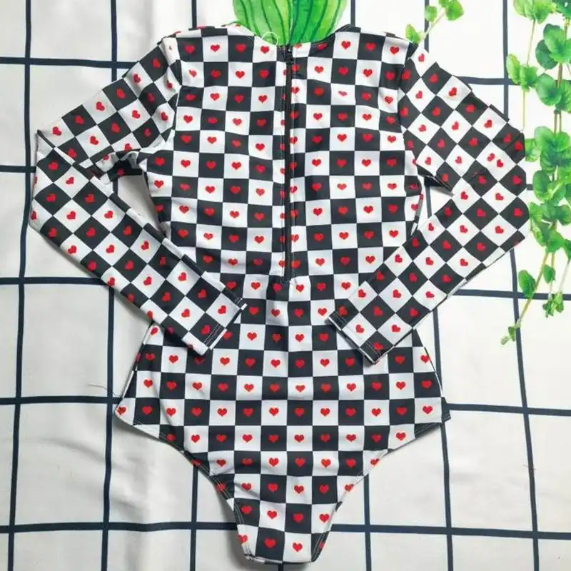 Affordable Hot Christian Dior Bodysuit Women Dioramour D-Chess Heart Motif Lycra Black White