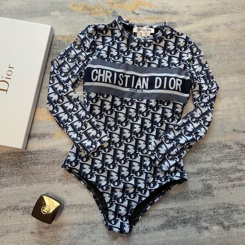 Hot Christian Dior Bodysuit Women Oblique Motif Lycra Blue