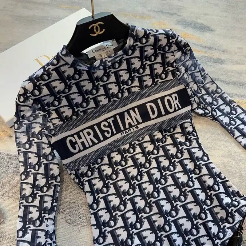 Affordable Hot Christian Dior Bodysuit Women Oblique Motif Lycra Blue