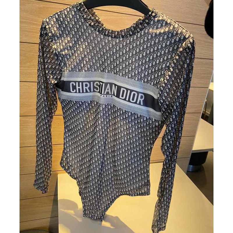 Hot Christian Dior Bodysuit Women Oblique Motif Lycra Grey