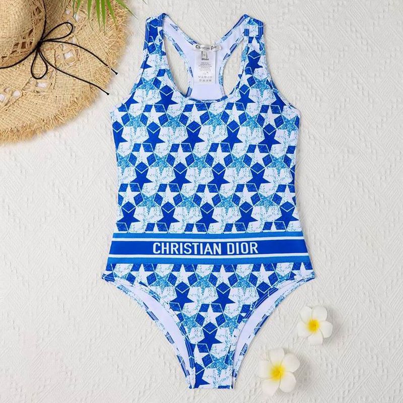 Christian Dior Racerback Swimsuit Women Etoile Motif Lycra Sky Blue Hot Sale