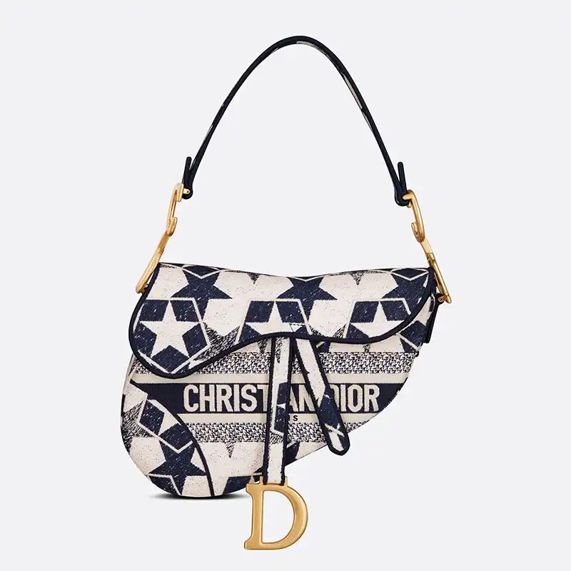 Christian Dior Saddle Bag Etoile Motif Canvas Blue White