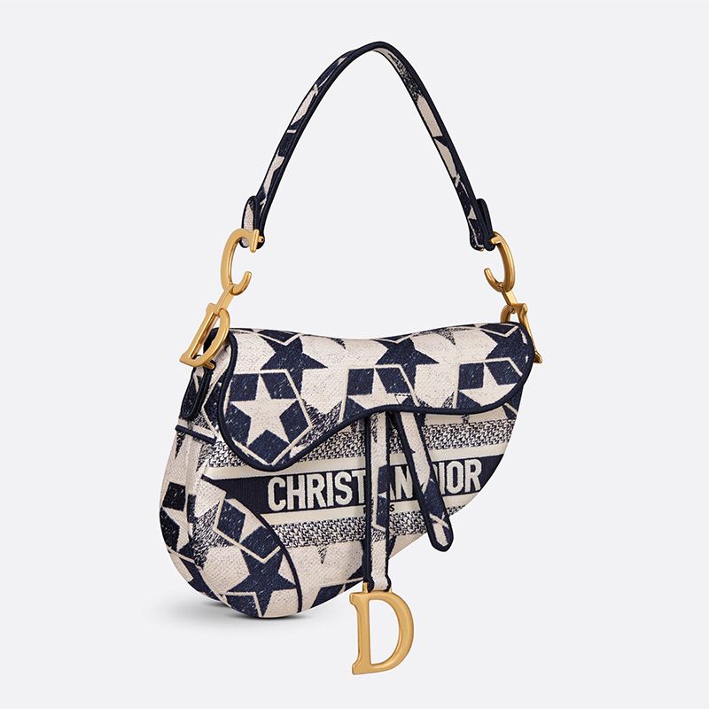 Christian Dior Saddle Bag Etoile Motif Canvas Blue White Hot Sale