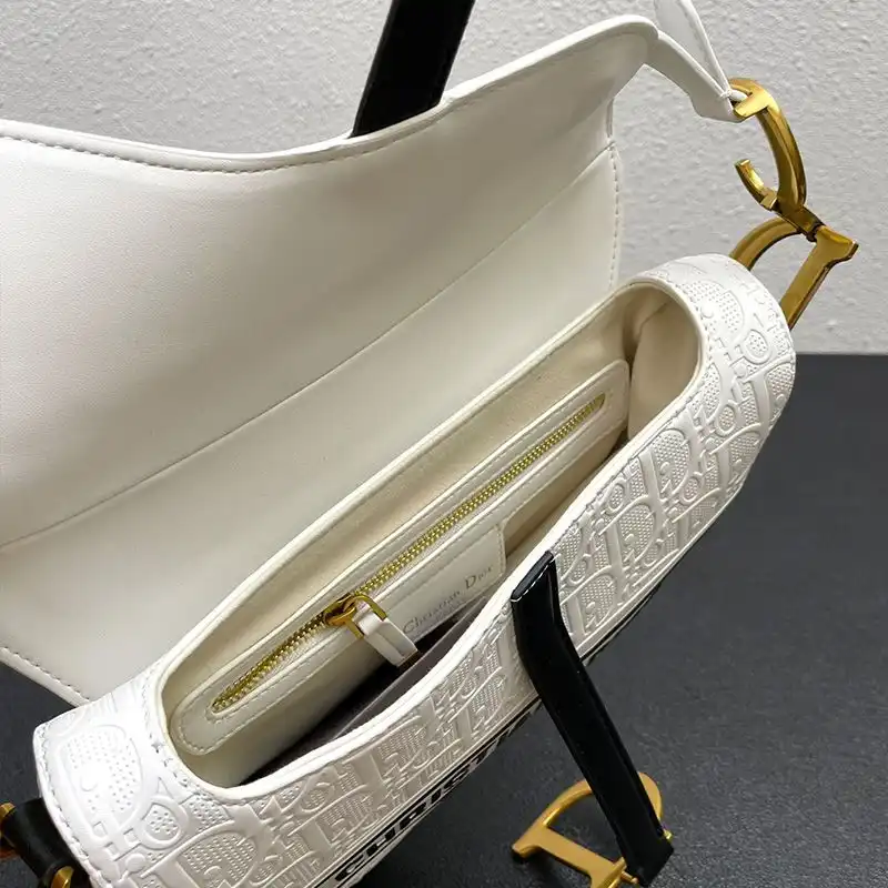 Cheap Christian Dior Saddle Bag Oblique Embossed Calfskin White Black