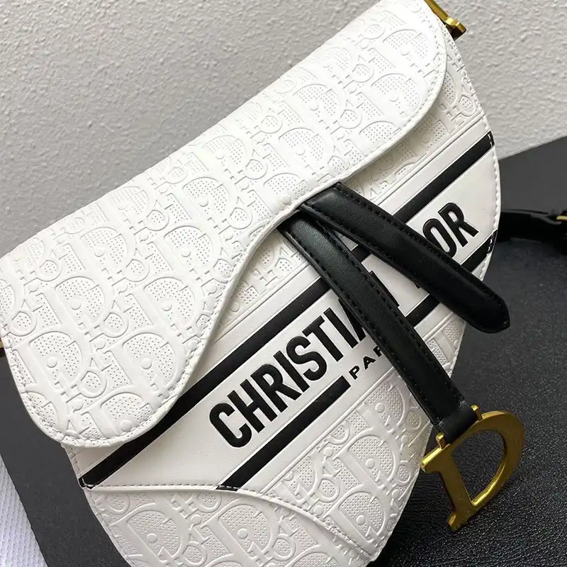 Cheap Christian Dior Saddle Bag Oblique Embossed Calfskin White Black