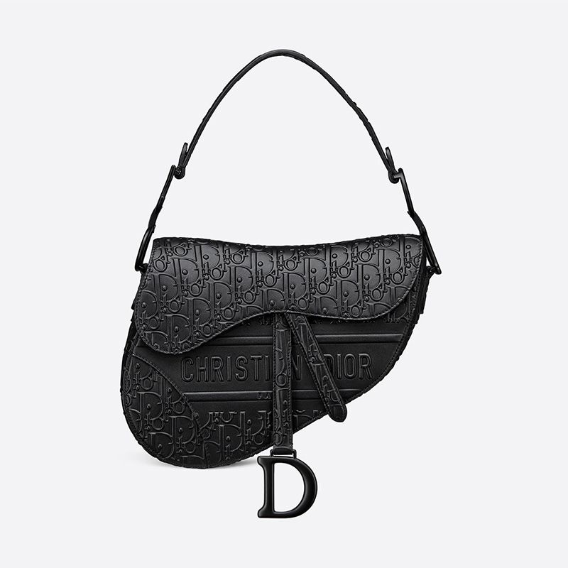 Hot Christian Dior Saddle Bag Ultramatte Oblique Embossed Calfskin Black