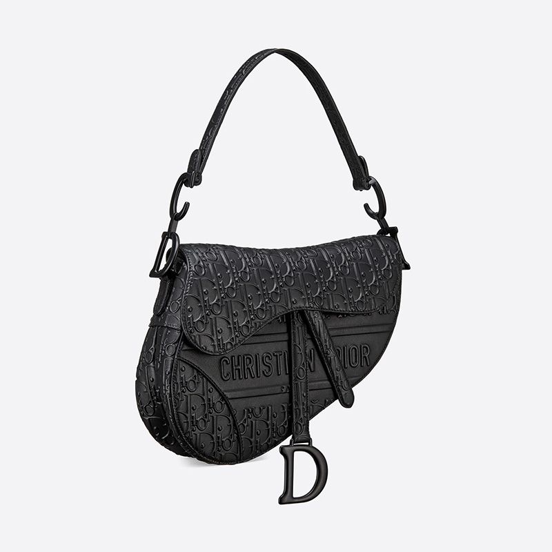 Hot Christian Dior Saddle Bag Ultramatte Oblique Embossed Calfskin Black