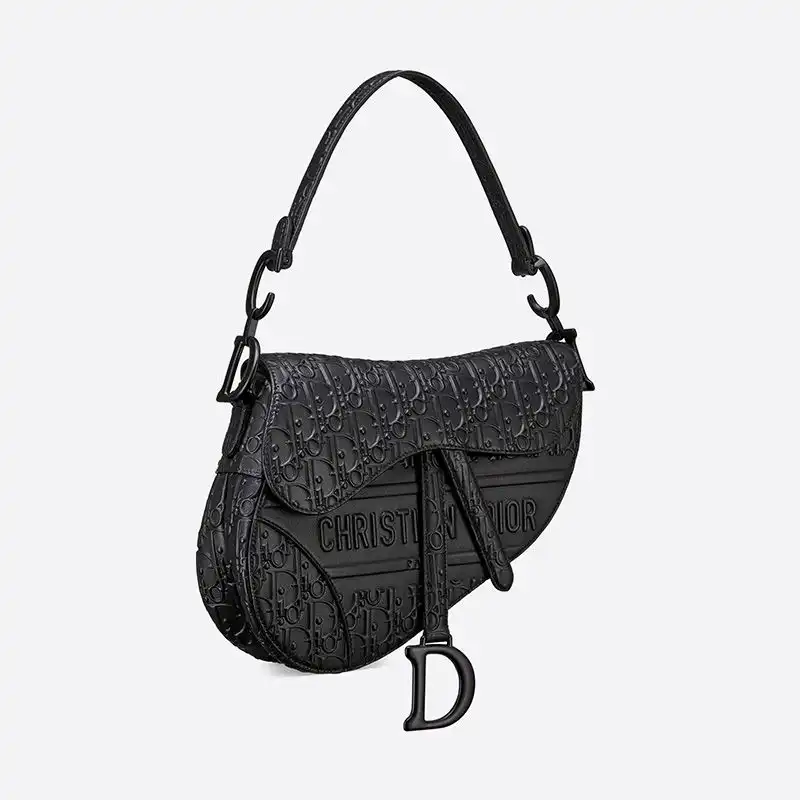 Cheap Christian Dior Saddle Bag Ultramatte Oblique Embossed Calfskin Black