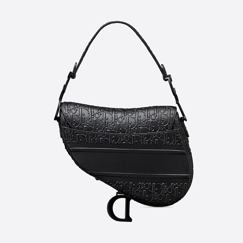 Hot Christian Dior Saddle Bag Ultramatte Oblique Embossed Calfskin Black