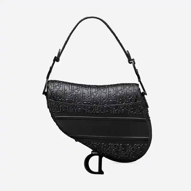 Cheap Christian Dior Saddle Bag Ultramatte Oblique Embossed Calfskin Black