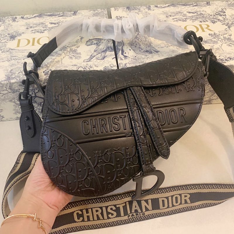 Hot Christian Dior Saddle Bag Ultramatte Oblique Embossed Calfskin Black