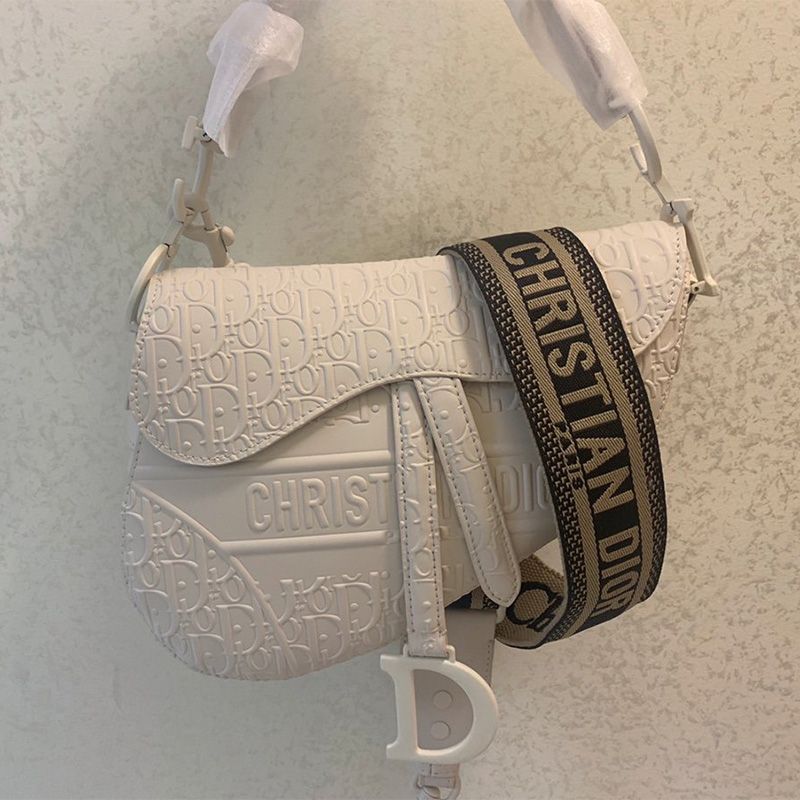 Christian Dior Saddle Bag Ultramatte Oblique Embossed Calfskin White Hot Sale