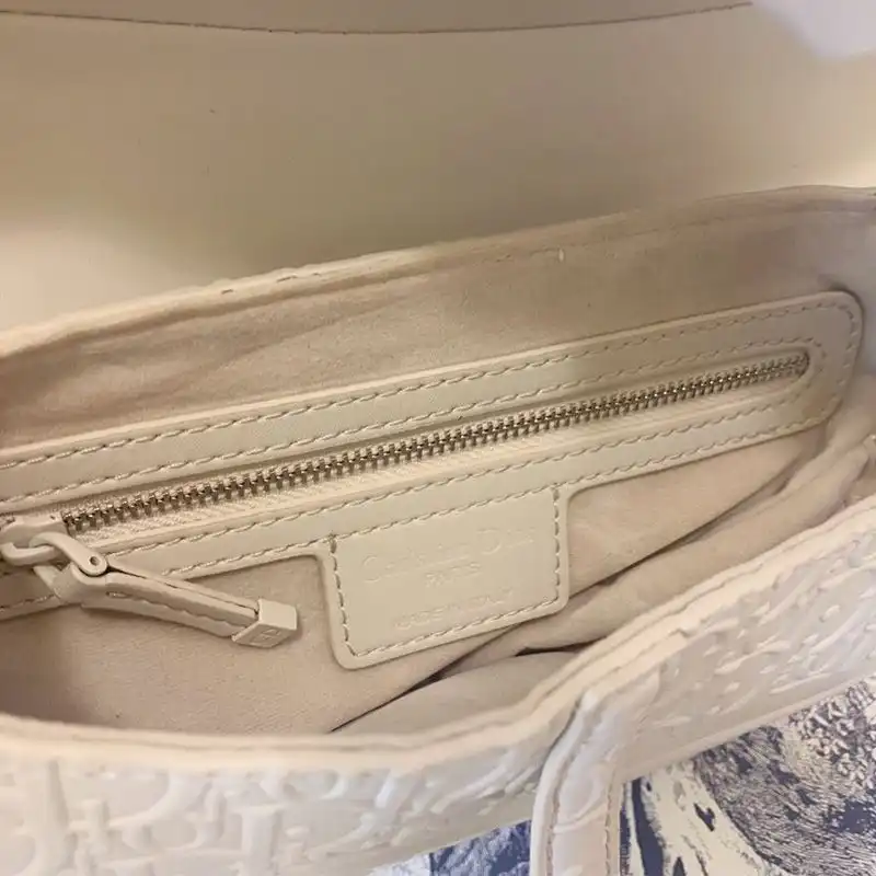 Cheap Christian Dior Saddle Bag Ultramatte Oblique Embossed Calfskin White