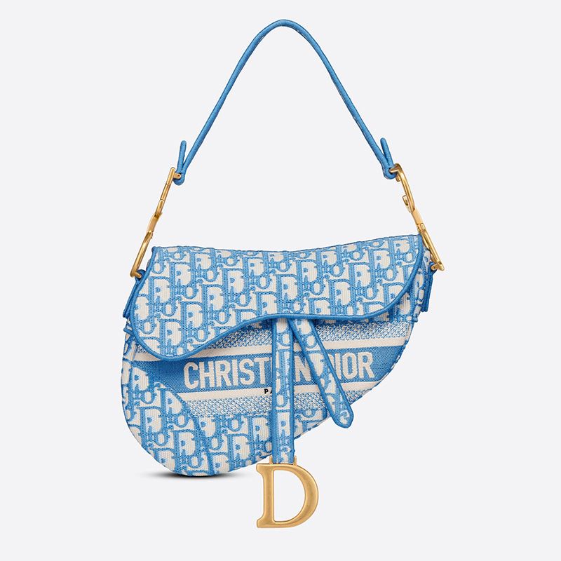 Hot Christian Dior Saddle Bag Oblique Motif Canvas Light Blue